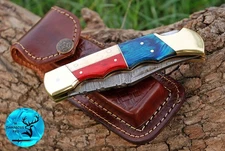 CUSTOM HAND MADE FORGED DAMASCUS STEEL FOLDING BLADE POCKET KNIFE 1506