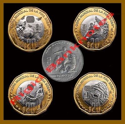 Mexico $20 + $200 Pesos, 4 + 1 Coin Set, 1986-2026 FIFA World Cup