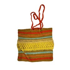 Hand Woven Tote Bag Handbag Brown Yellow Orange