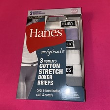 HANES 3 PACK   WOMENS  ULTIMATE COTTON STRETCH BOXER BRIEFS / SIZE 6 / M / 27