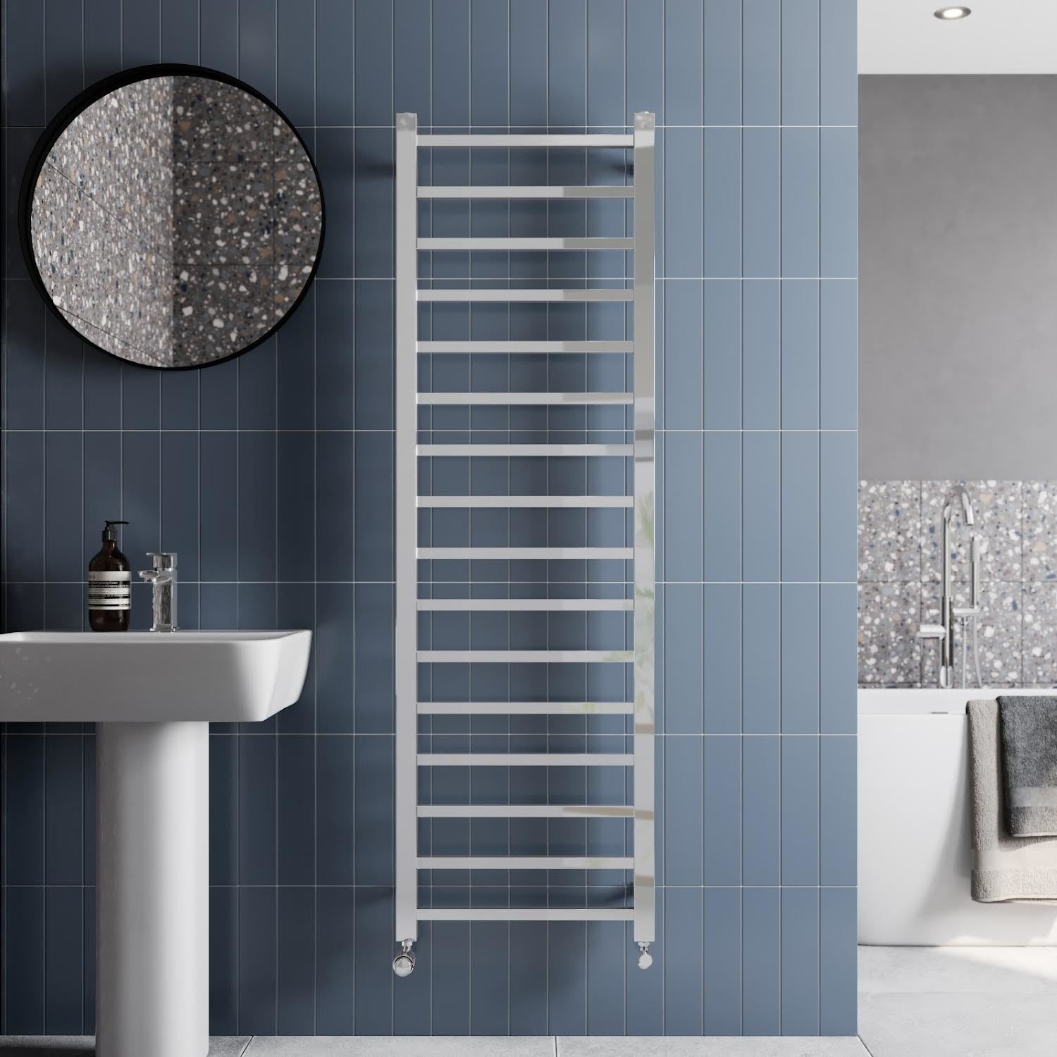 Heated Towel Rail Radiator Wall Mounted Square Bar Ladder Chrome 1600 x 500mm