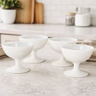 4 Vintage Milk Glass Pedestal Sherbet Dessert Cups Ribbed Bowl Footed Compote