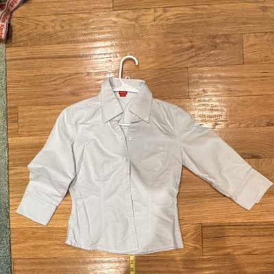  Vintage  Esprit White Collared Button-Up 3/4 Sleeve 100% Cotton Blouse 155/80A
