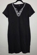 TALBOTS Womens Black White Embroidered Shift Stretch Knit Dress Size M Petite Mp