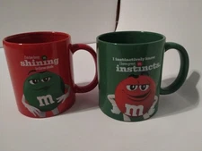 Set of 2 M&M Characters Red and Green  12oz Ceramic Coffee Mugs - 2024
