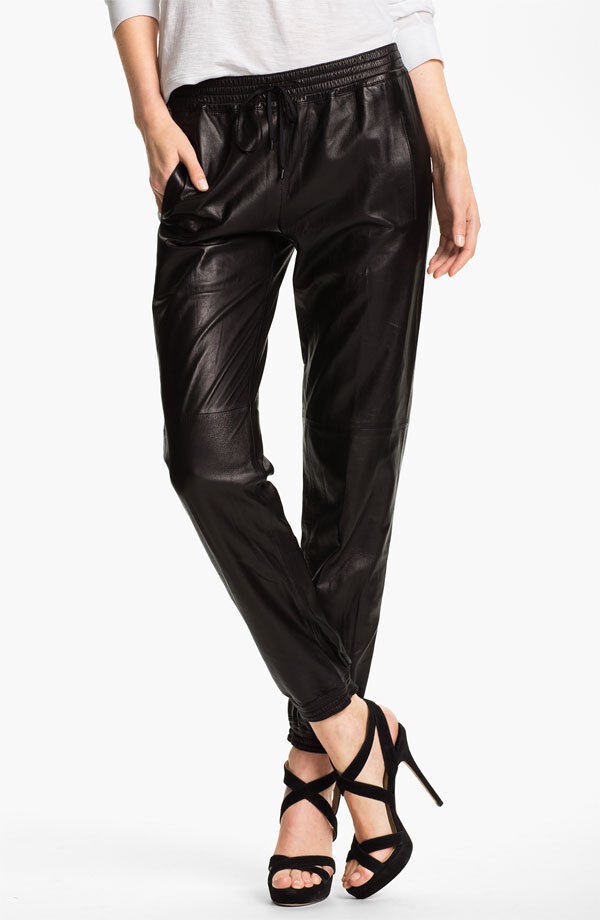 Women's Genuine Lambskin Black Leather Jogger Pants Stylish