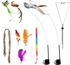 Interactive Suction Cup Cat Toy with Bird Simulation Feather for Indoor Cats