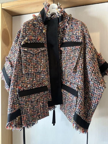 Rara giacca tweed sacai taglia S stile poncho multicolore F S