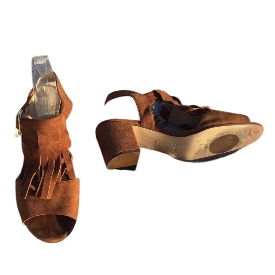 Sandalias Amalfi Tacones Mujer 10 M 10M Flecos Italia Oeste Suroeste Tostado Gamuza Foto 2 de 4