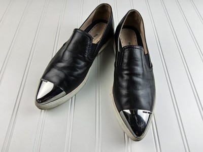 Miu Miu Smooth Leather Metal Cap Toe Slip On Shoes Size 34 | eBay