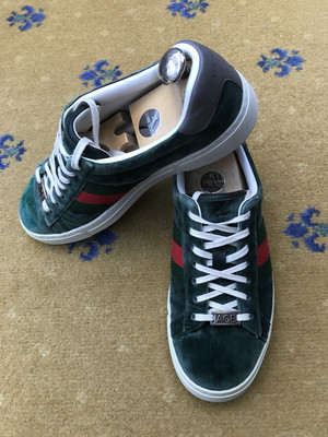 Gucci Ace Sneaker Turnschuhe Samt Grün Schuhe Web Rot Herren US 8 UK 7,5 EU 41,5