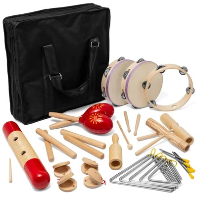 World Rhythm PET7 17-teiliges Percussion Set - Klassenzimmer Set mit Tragetasche