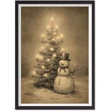Printable Snowman Christmas Tree | Vintage Holiday Wall Art | Winter, Wall Art
