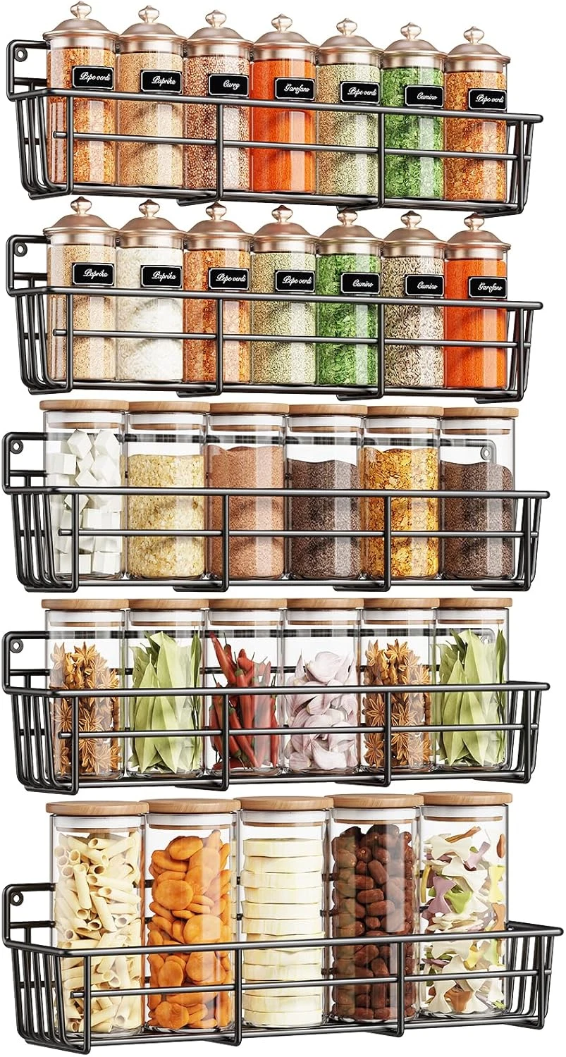Mystozer 5 Pack Spice Rack Seasoning Organizer Wall Mount, Screw or Adhesive Han