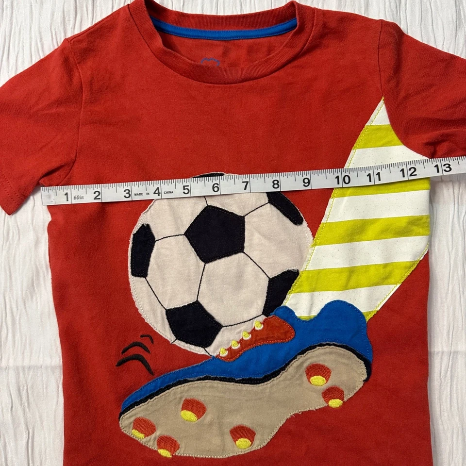 Mini Boden Short Sleeve Tshirt Soccer Applique Brick Red/Orange Cotton Boys 3-4 - Image 3 of 4