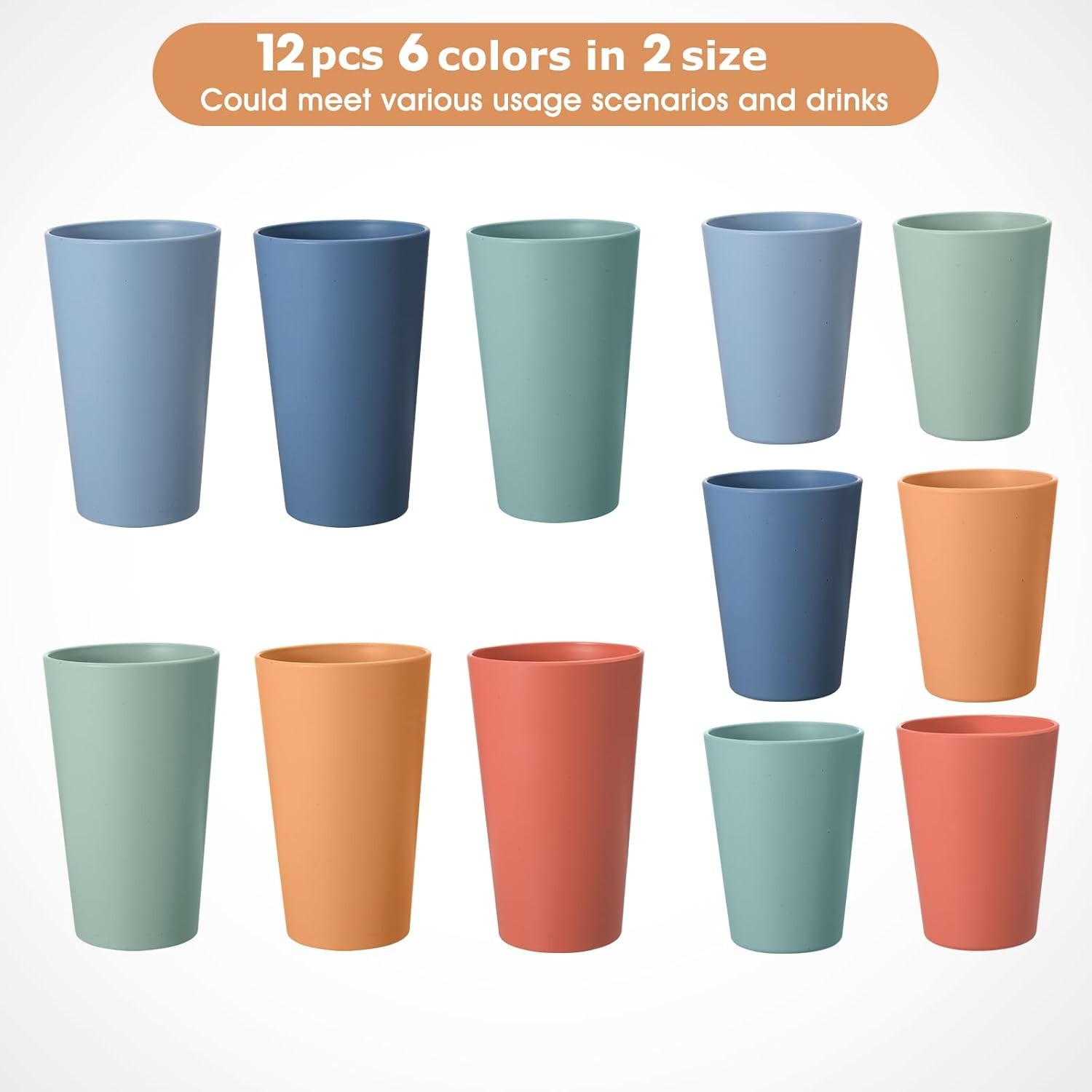 Set of 12 Wheat Straw Cups, 6 Pcs 20 oz & 6 Pcs 12 oz Unbreakable Drinking Cups,