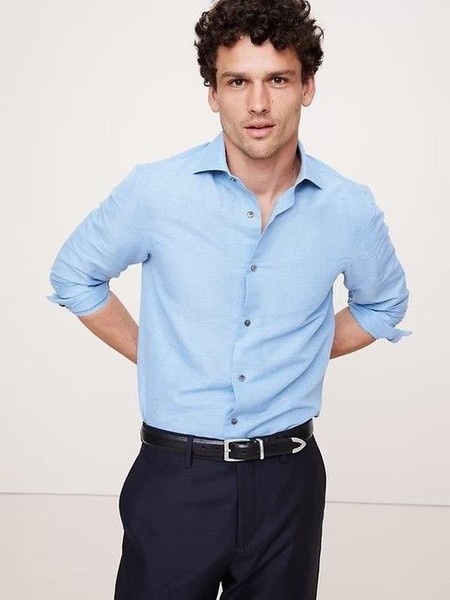 Men RILEY Shirt Blue Cotton 40 /L / 48