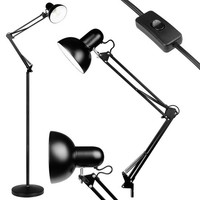 Stehlampe E27 Schwarz 185Cm Verstellbar Gelenkarm Leselampe Industrie Masterled