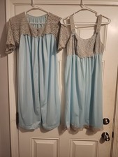 Vtg Pinehurst Lingerie Chiffon Babydoll Peignoir Set Robe Nightgown Size Blue