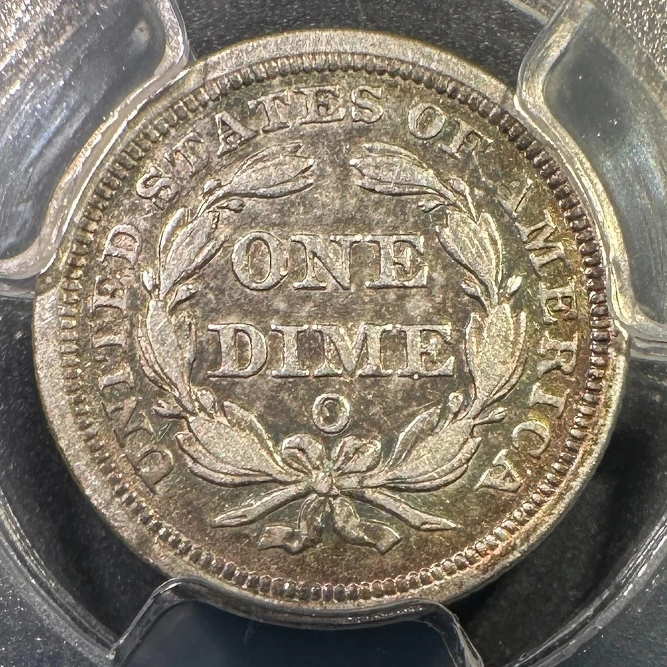 Moneda de diez centavos libertad sentada 1858-O plata graduación profesional XF-40 tonificada gran color escaso bajo pop Foto 2 de 3