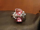 Vintage Sara Coventry Pink Hearts Rhinestones Glass Ring Adjustable, Silvertone  — photo 9