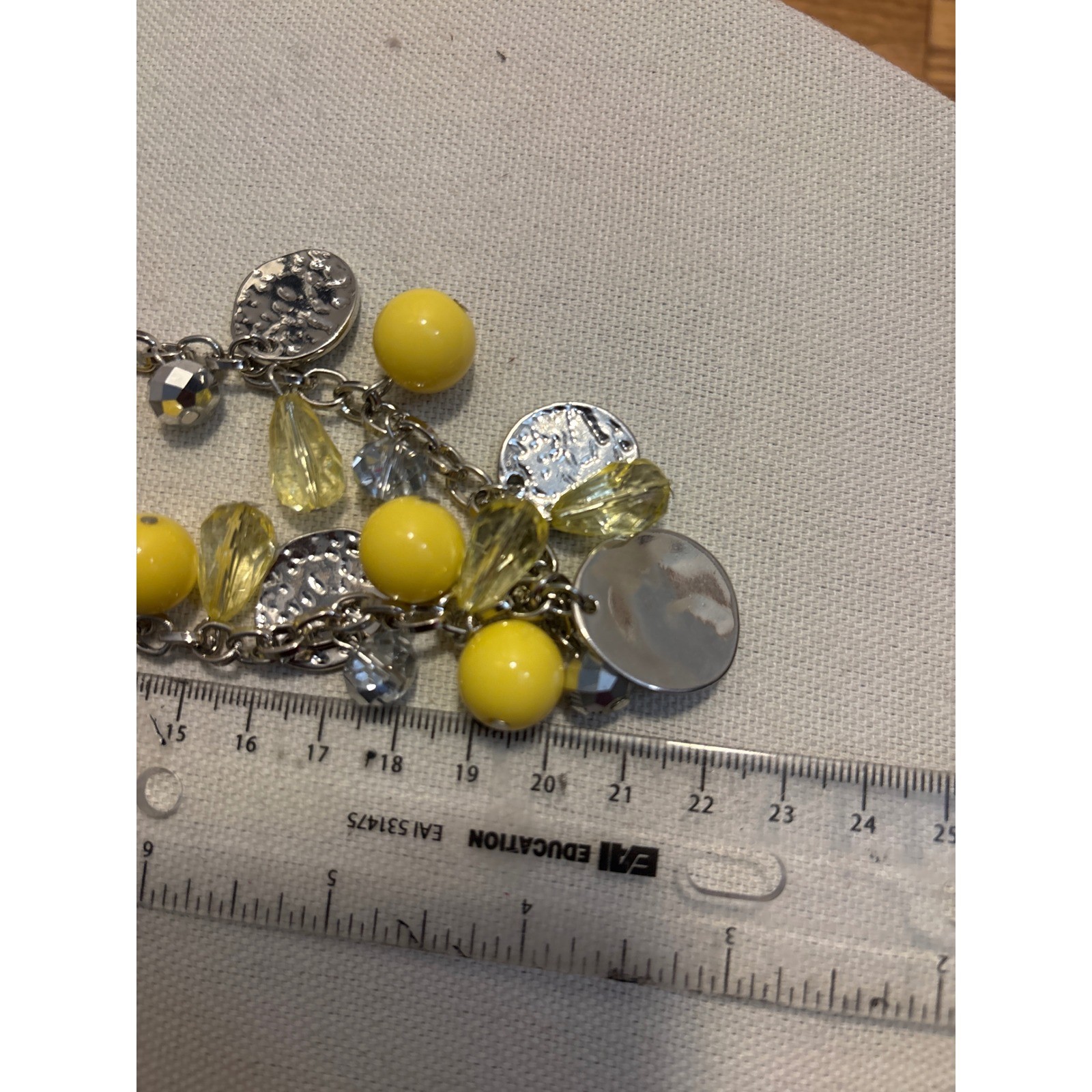 Yellow Beaded Statement Necklace Silver Tone Chun… - image 5