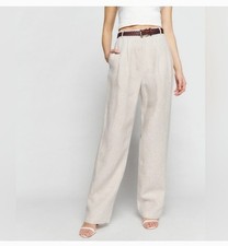 Reformation Mason Linen Pants Oatmeal Size 8 Wide Leg NWT