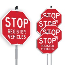 Stop Register Vehicles Octagon Sign With Stake Weather Resistant Made in the USA