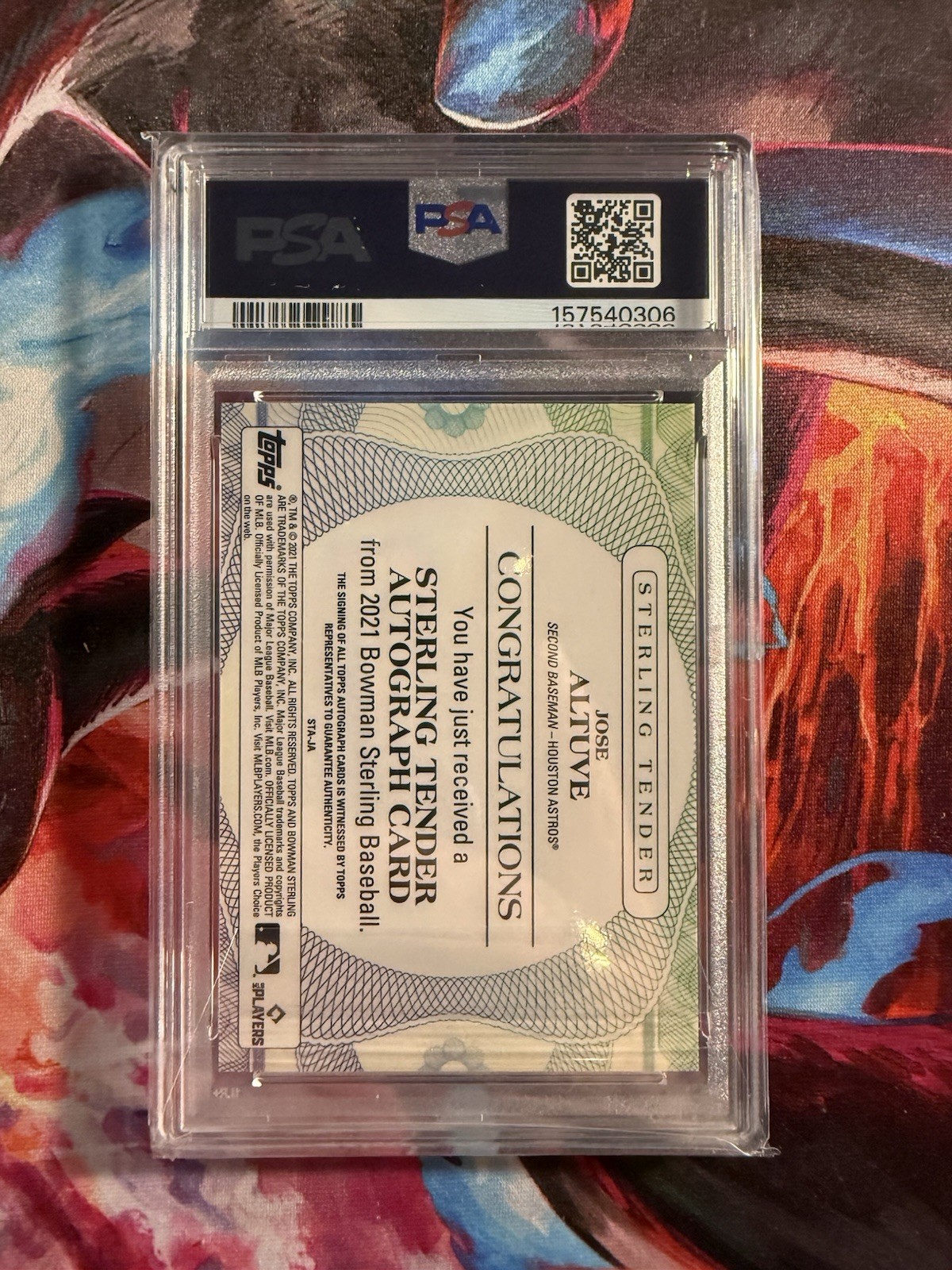 2021 Bowman Sterling Jose Altuve Sterling Tender Auto /99 PSA 10 view 4