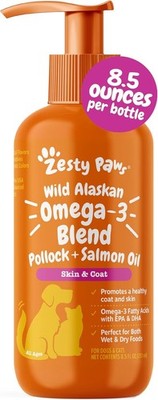 Zesty Paws Pure Wild Alaskan Salmon Oil For Dogs and Cats Liquid Food - 8 fl. oz