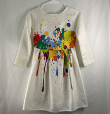 21KIDS Creative Art Paint Splatter Dress Print Girls 12,Long Sleeve  w/ Lining 