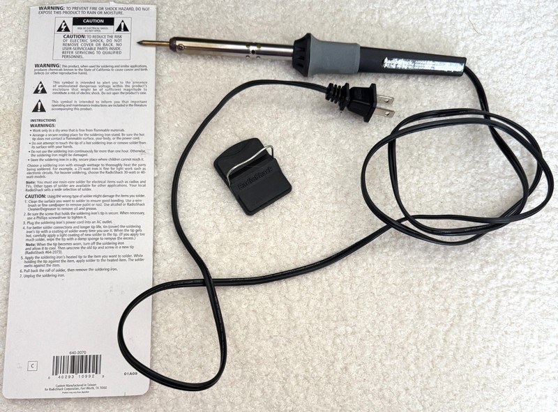 Radio Shack 25-watt Soldering Iron Cat. No. 64-2070C with Stand