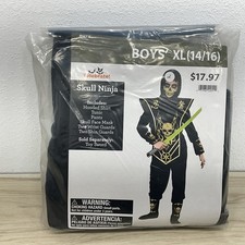 WAY TO CELEBRATE SKULL NINJA HALLOWEEN COSTUME  8 PEICE  BOYS  XL 14/16  NEW
