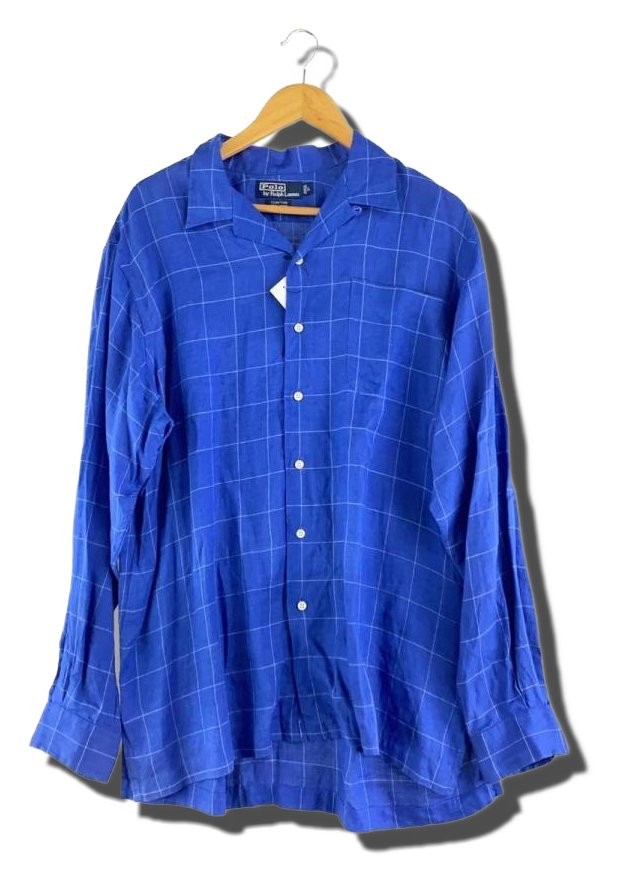 POLO RALPH LAUREN Long Sleeve Shirt Size L Linen Check Men 9671