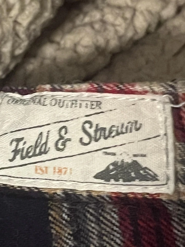 Chaqueta Field & Stream Para Hombre Grande Roja Azul Marino Cuadros Sherpa Forrada Franela Chamarra Foto 3 de 4