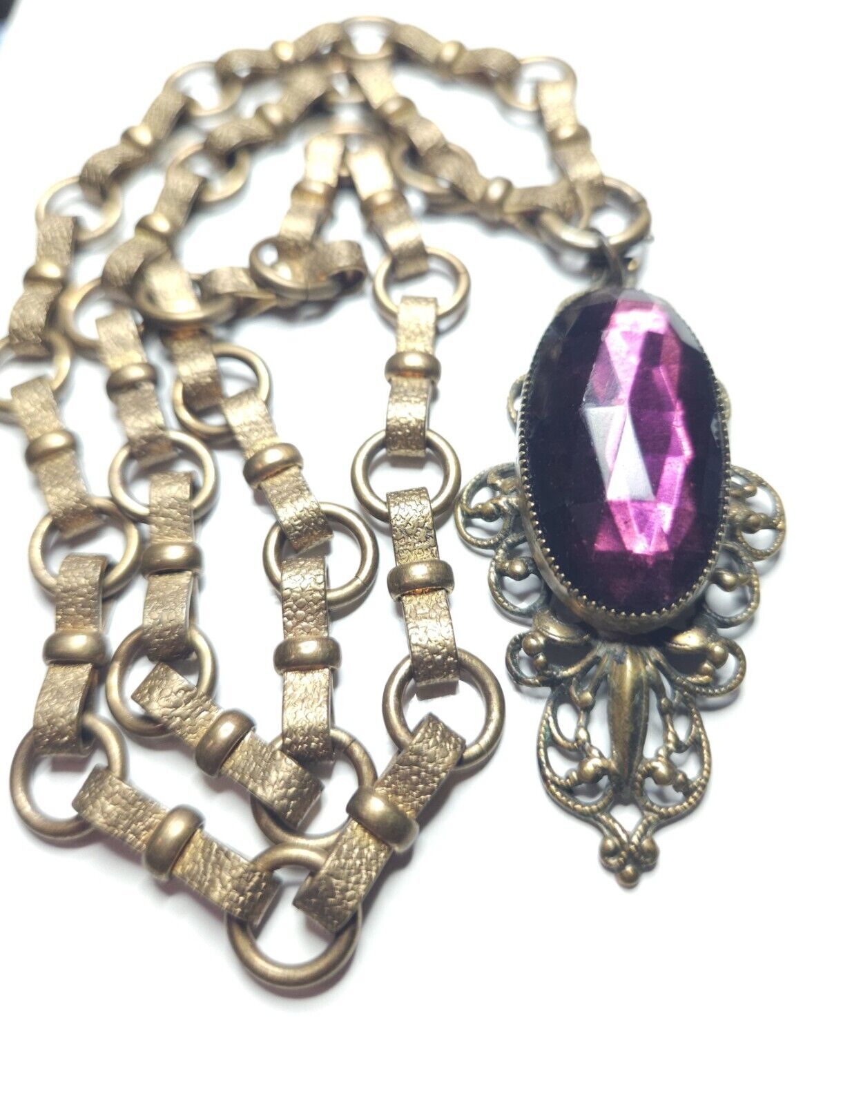 Vintage/Antique Purple Glass Brass Ornate Filigre… - image 1