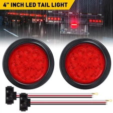 Qty 2 Red 4" Inch 12 LED Round Stop/Turn/Tail Truck Trailer Light Kits Pigtail K