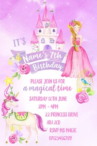 princess unicorn magical party personalised invitations and envelopes x