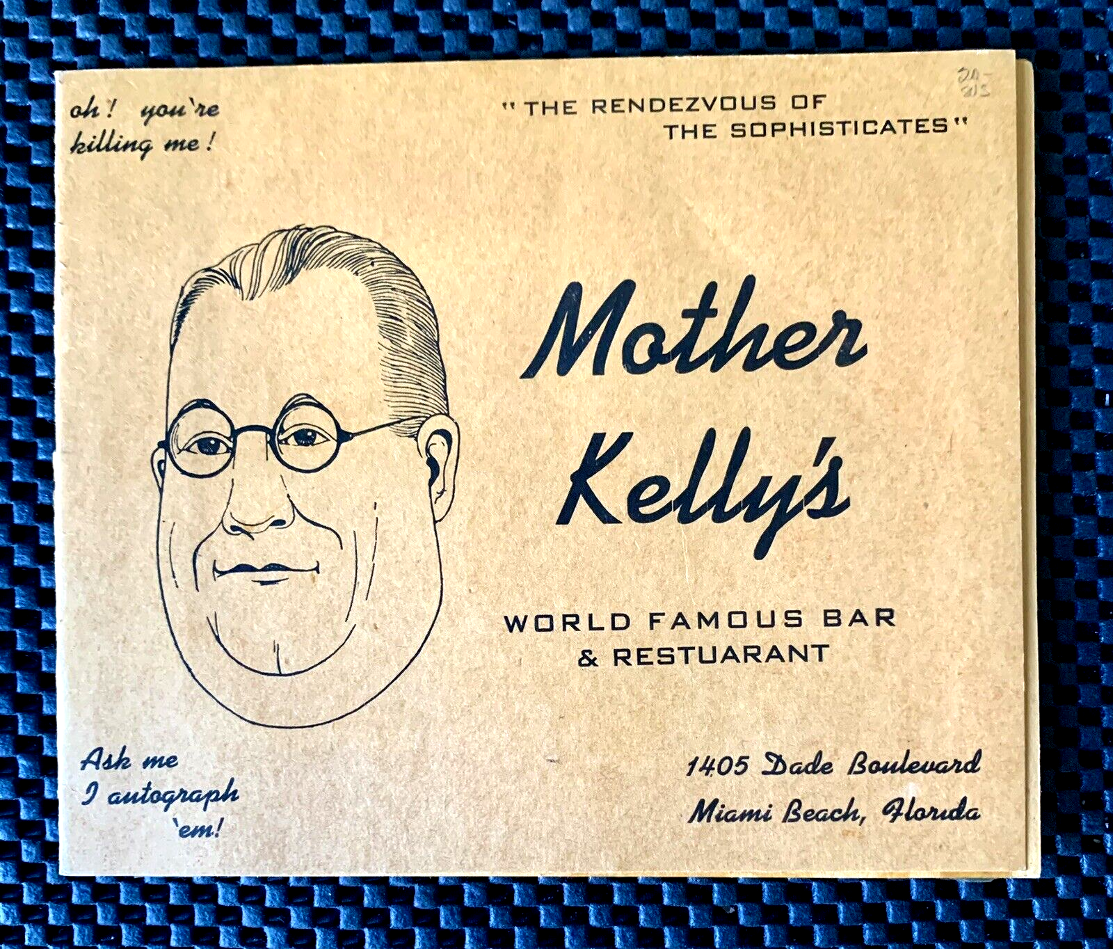 Vintage Miami Beach Mother Kelly's Bar & Restaurant B&W Photo Souvenir Frame