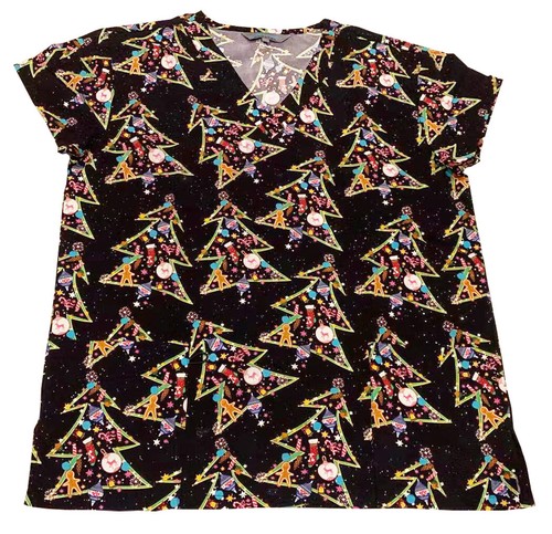 Women's Christmas Medical Scrub Tops Christmas Traditions Ornamanet Black XL - 第 1/2 張圖片