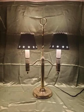 Vintage/Anitque Tole' Bouillotte 24" Double Arm Brass Lamp w/ Metal Shades.