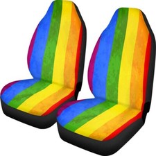 2pcs Car Accessories Rainbow Stripes Design Car Seat Covers Set Universal Truck