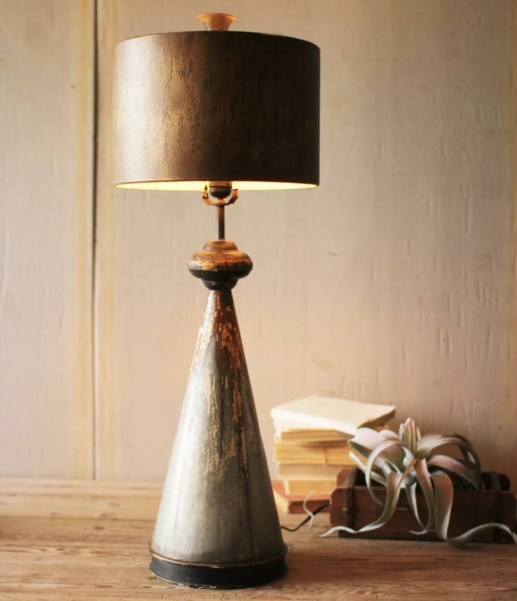 Industrial Metal Cone Shaped Table Lamp Rustic Round Brown Metal