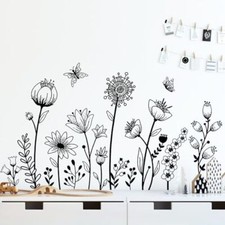 Black Flower Wall Decals Peel and Stick Simple Boho Flower Wall 03-black Flower