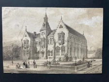 Town Hall or Civic building northern England lithograph