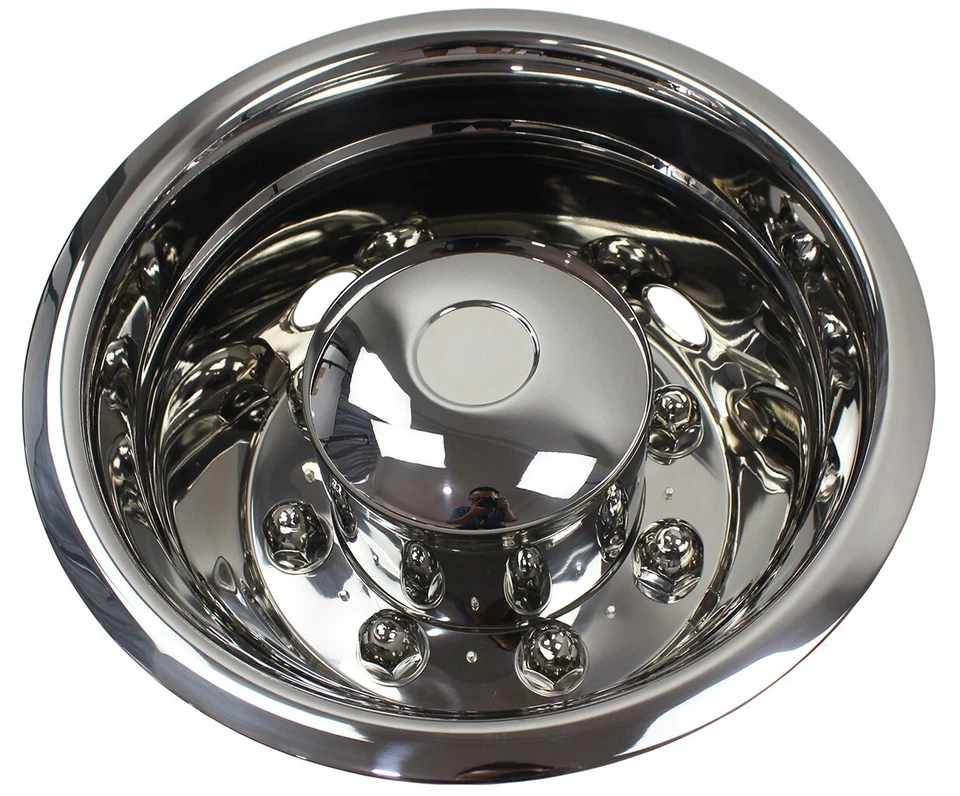 Rueda de simuladores de rueda de acero inoxidable de 19,5" 8 orejetas 2004-2021 Hino & Ford F-650 & Chevy Foto 4 de 4