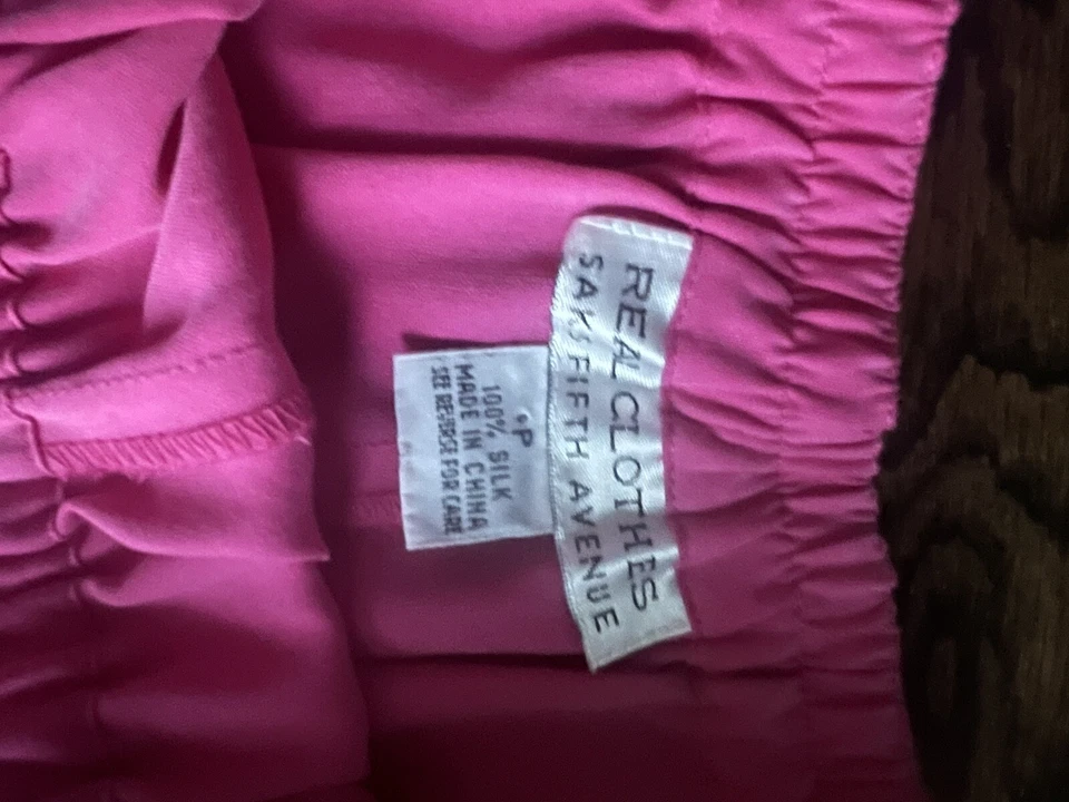 Vtg Saks Fifth Ave silk sz P Barbie Pink pull on Pant Pockets Y2K Barbiecore - Image 3 of 4