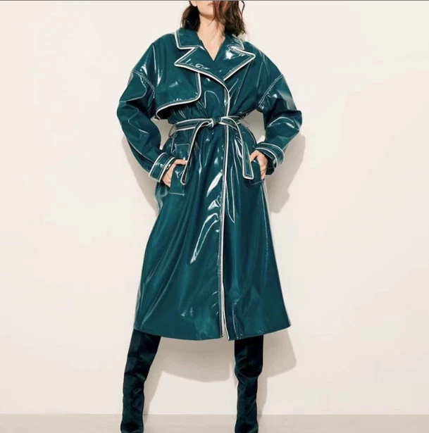 Shiny trench clearance coat