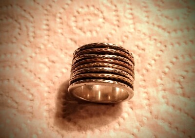 Designer Ring Sterlingsilber Messing Kupfer. Signiert AHM 925. Bewegliche Teile. RAR