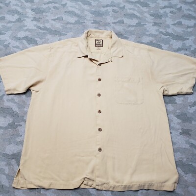 Tommy Bahama Shirt Mens XL Yellow Silk Loop Collar Short Sleeve Button-Up